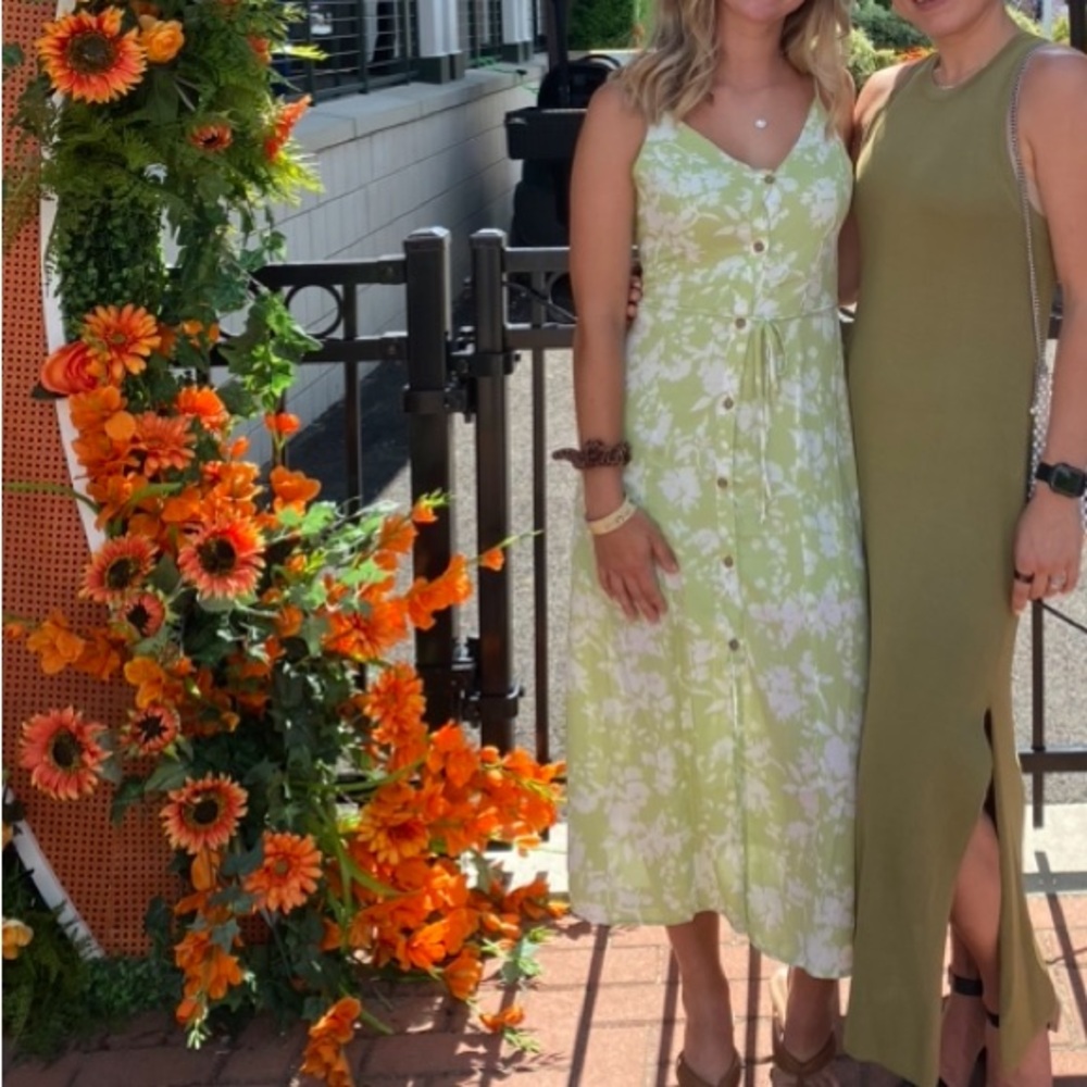 Green floral dress ON THE LEFT